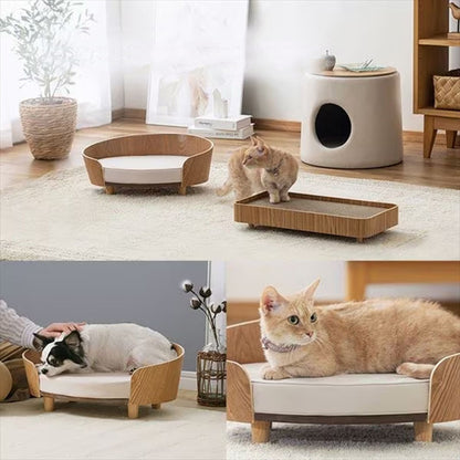 Wooden Cat Nest Dog Bed Teddy Pet Sofa Bed